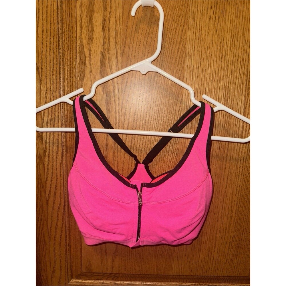 Victoria’s Secret VSX Hot Pink / Black Zip Front Racer Back Sport Bra Sz 32D